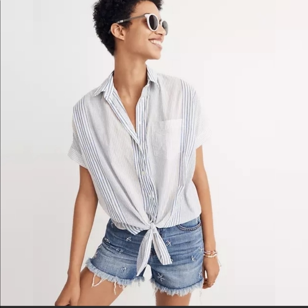 Madewell Womens Short Sleeve Tie Front Shirt
